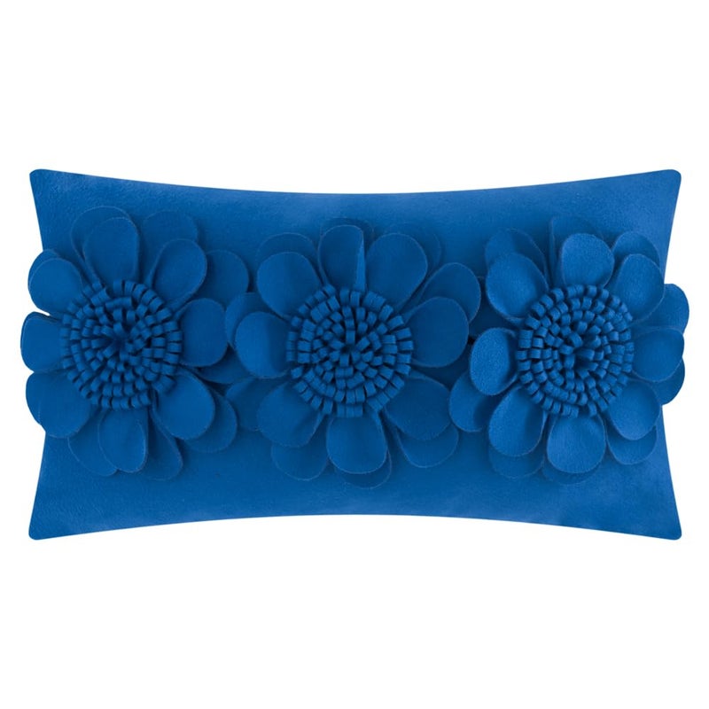 JWH 3D Flower Throw Pillow Cover Decorative Floral Accent Pillow Case Velvet Cushion Lumbar Pillowcase for Home Bed Sofa Couch Chair 12x20 Inches Royal Blue - Image 1